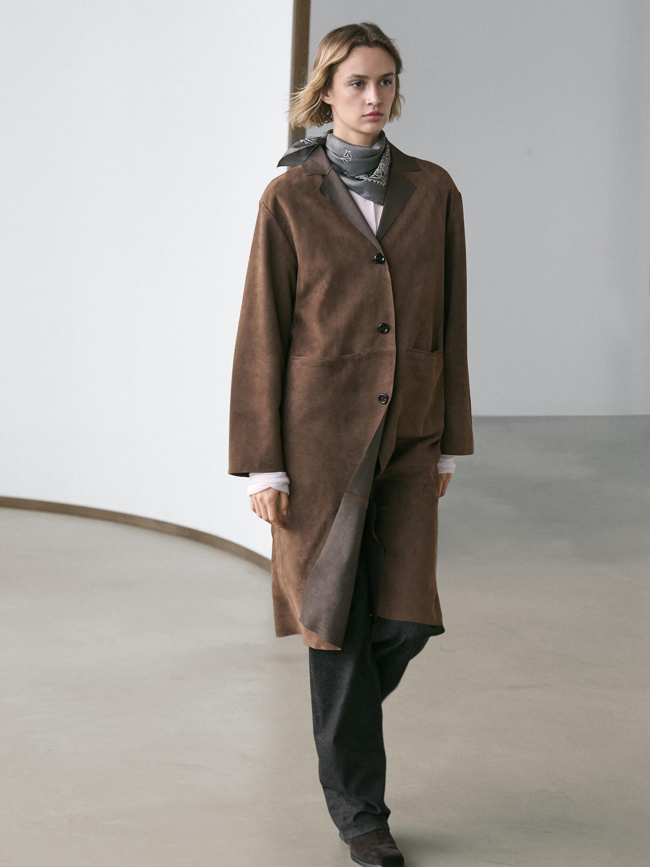 Long suede leather coat